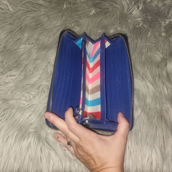 Kate Spade Neda Newbury Lane Navy Blue Zip Around Wallet Gold Hardware WLRU1148 - Picture 6 of 7